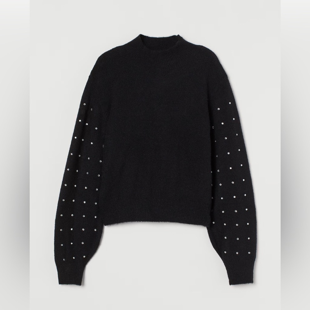 H&M Women’s Black Sweater Rhinestone Embellished Sz-Medium